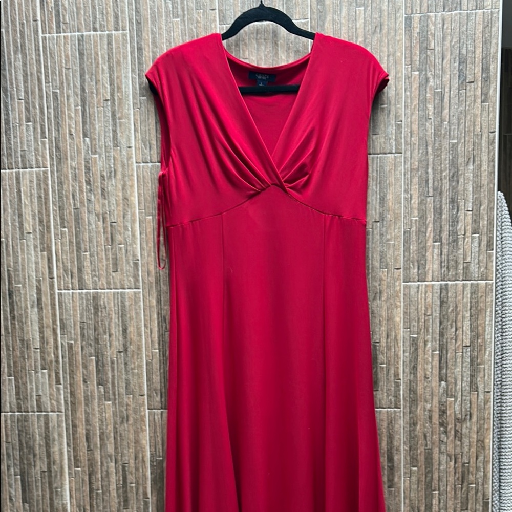 NWT Chaps RedPleated Ruched Midi Dress